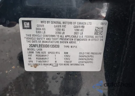 2013 Chevrolet Equinox 1Lt из США, поврежденный, VIN 2GNFLEE30D6135839